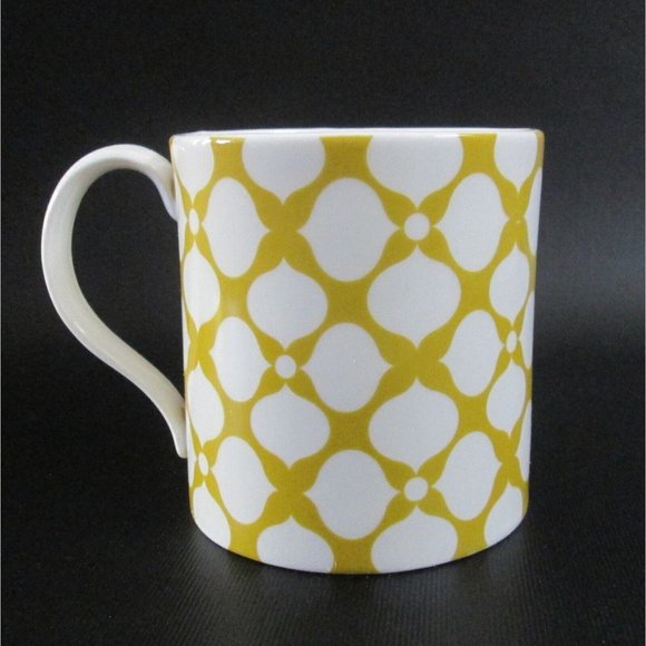 Jonathan Adler Mug White Flower Pattern Yellow Background Coffee Cup - Picture 3 of 5